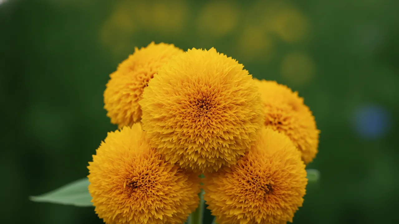 Teddy Bear (Helianthus annuus 'Teddy Bear') - yellow flowers, illustrated plant card