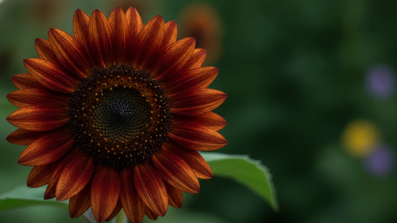 Velvet Queen (Helianthus annuus 'Velvet Queen') - red flowers, illustrated plant card