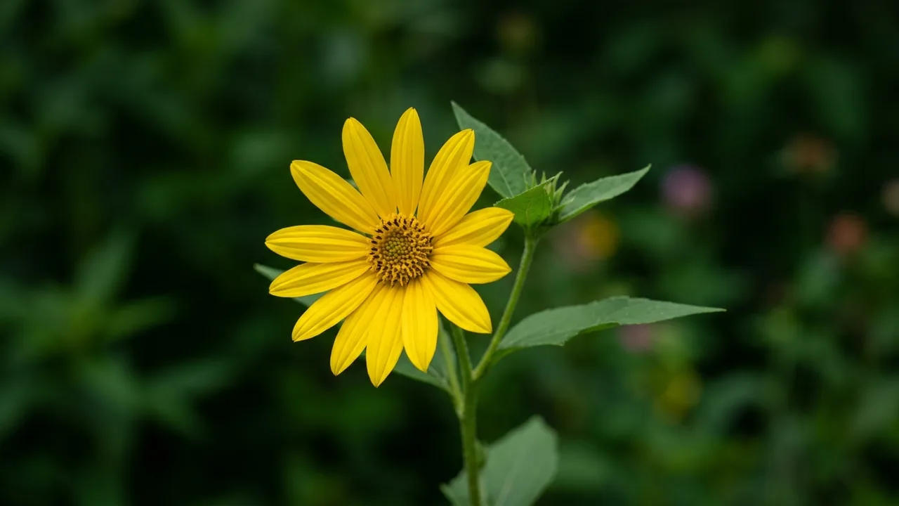 Woodland Sunflower (Helianthus divaricatus) - yellow flowers, illustrated plant card