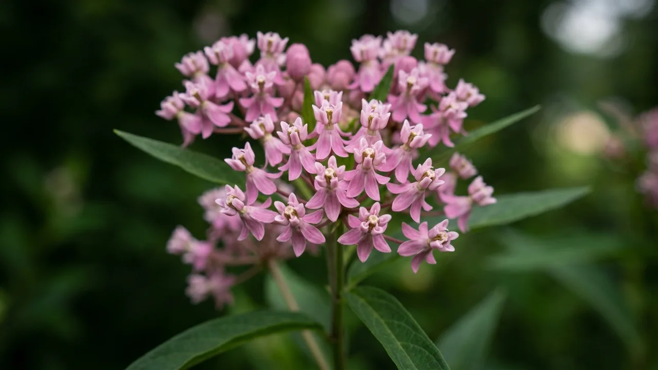 Swamp Milkweed (Asclepias incarnata) - pink flowers, illustrated plant card