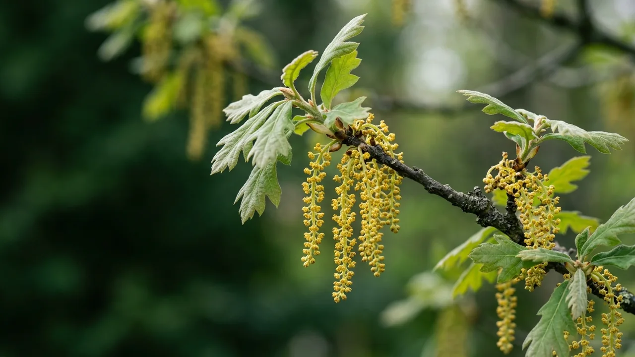 Swamp White Oak (Quercus bicolor) - yellow flowers, illustrated plant card