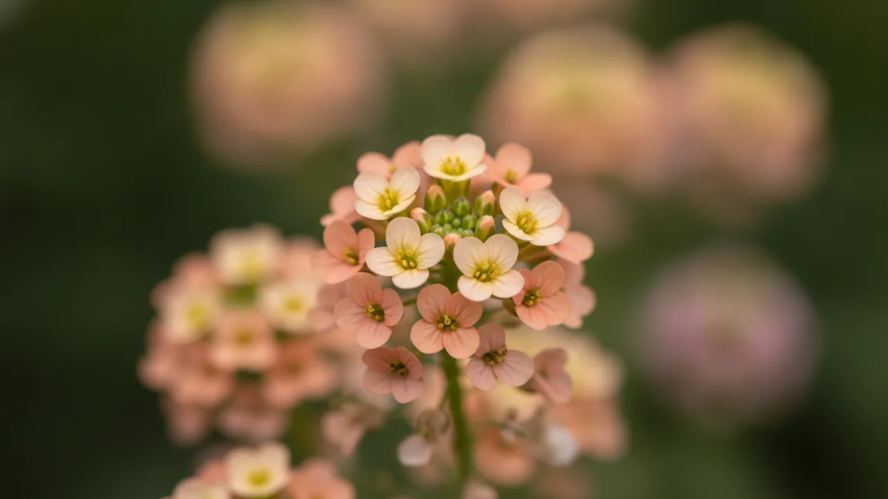 Apricot Sweet Alyssum (Lobularia 'Apricot') - orange flowers, illustrated plant card