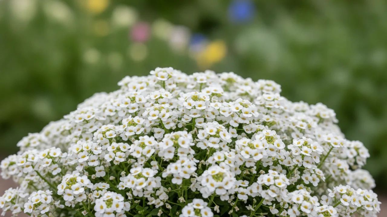 Snow Princess (Lobularia 'Snow Princess') - white flowers, illustrated plant card