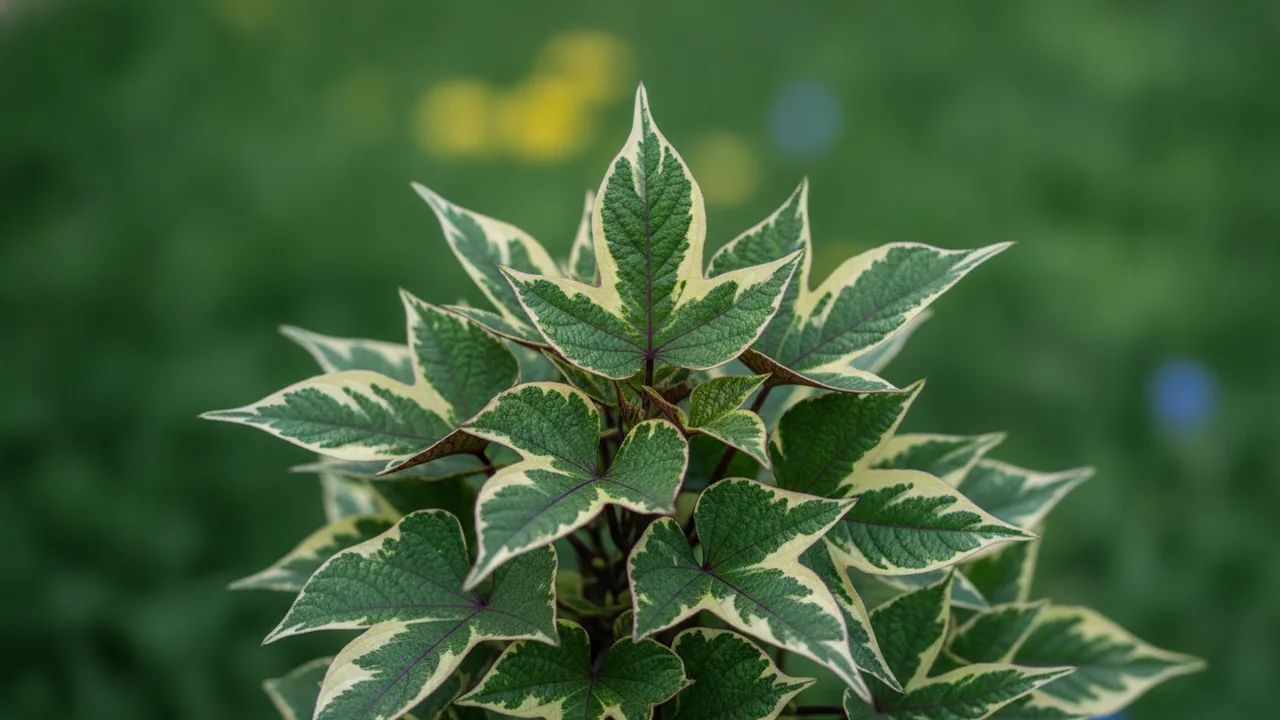 Tricolor (Ipomoea batatas 'Tricolor') - foliage plant, illustrated plant card