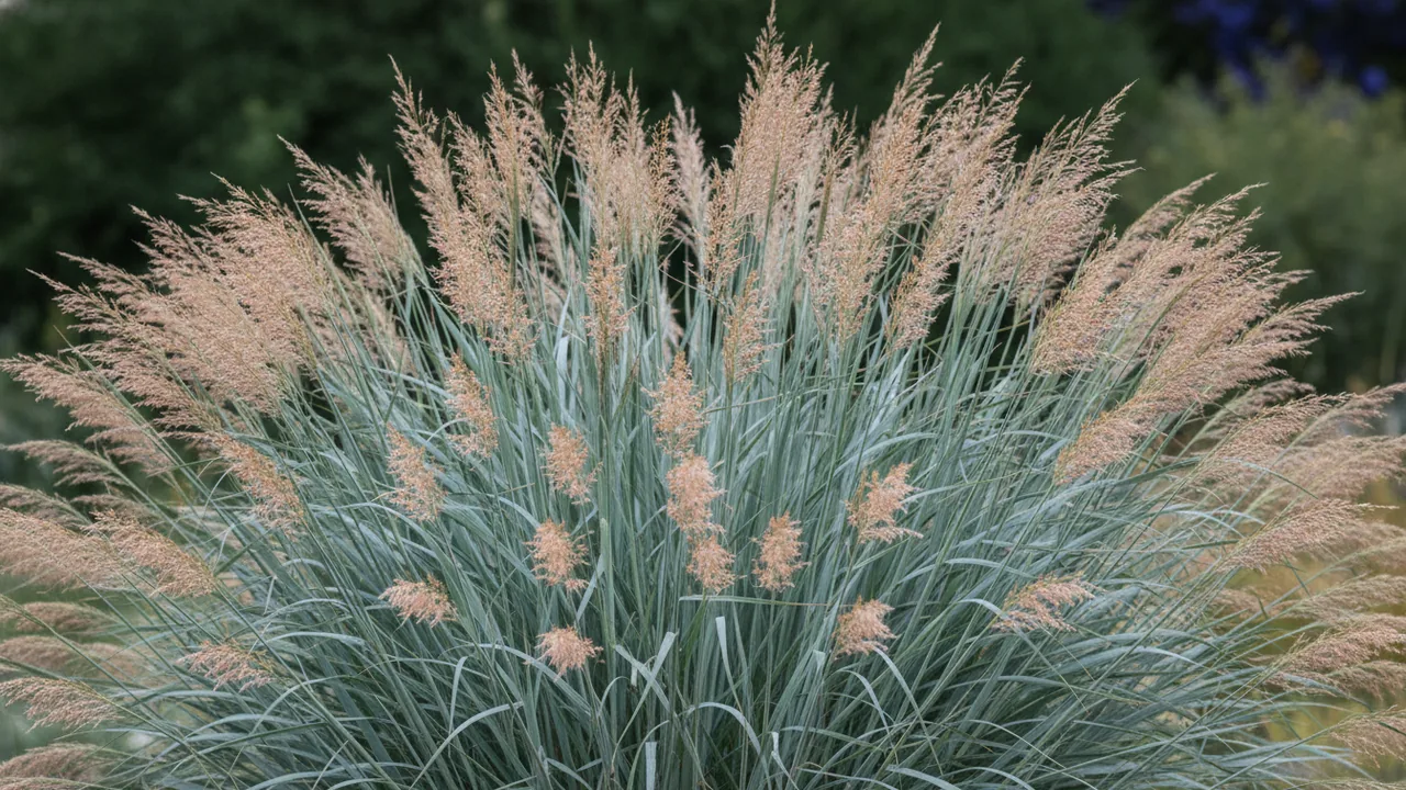 Heavy Metal (Panicum virgatum 'Heavy Metal') - blue flowers, illustrated plant card