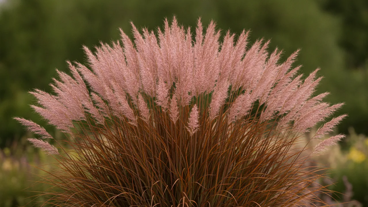 Shenandoah (Panicum virgatum 'Shenandoah') - red flowers, illustrated plant card