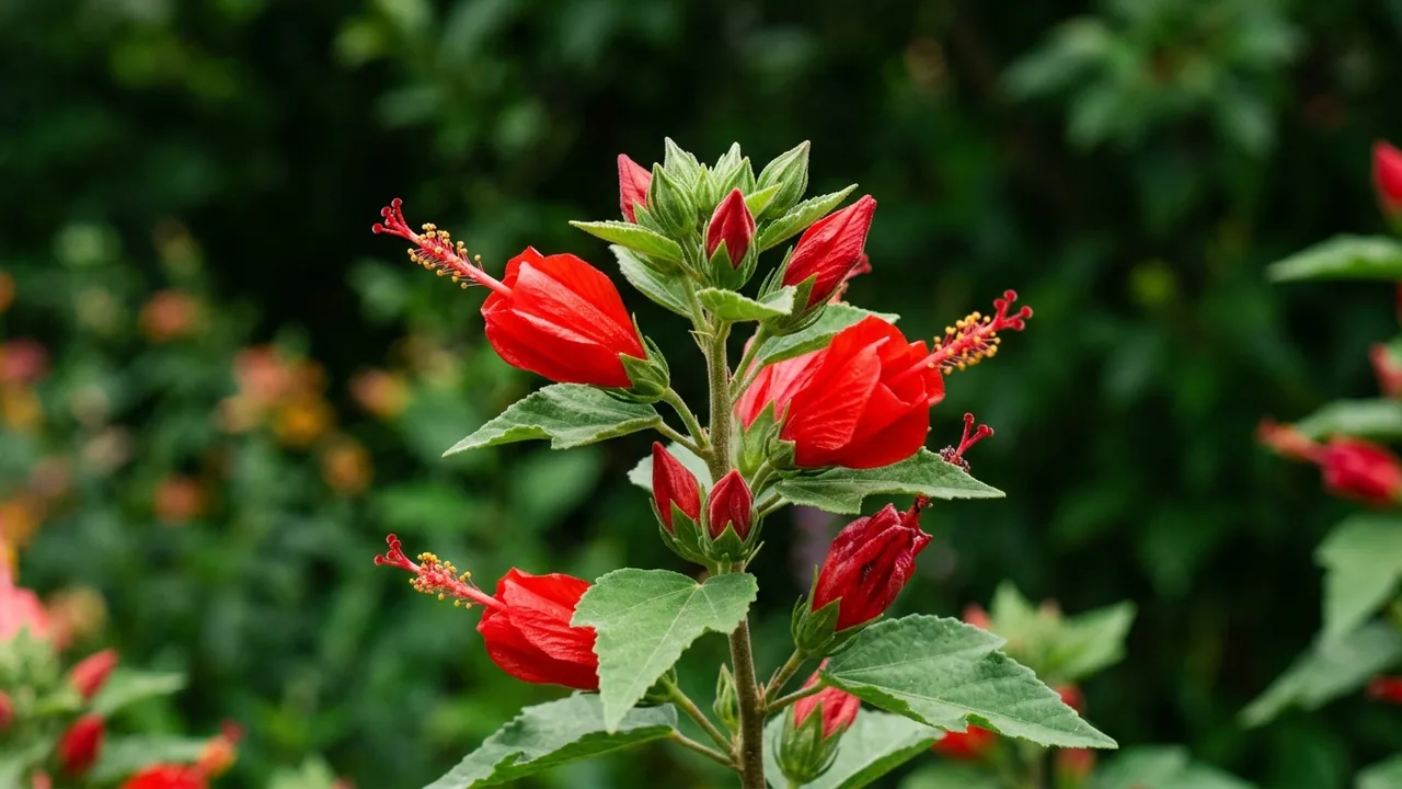 Texas Turk's Cap (Malvaviscus arboreus var. drummondii) - red flowers, illustrated plant card