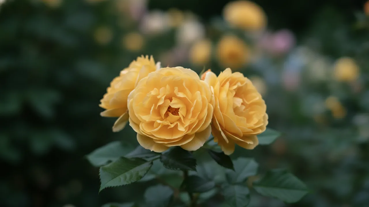 The Pilgrim (Rosa 'Auswalker') - yellow flowers, illustrated plant card