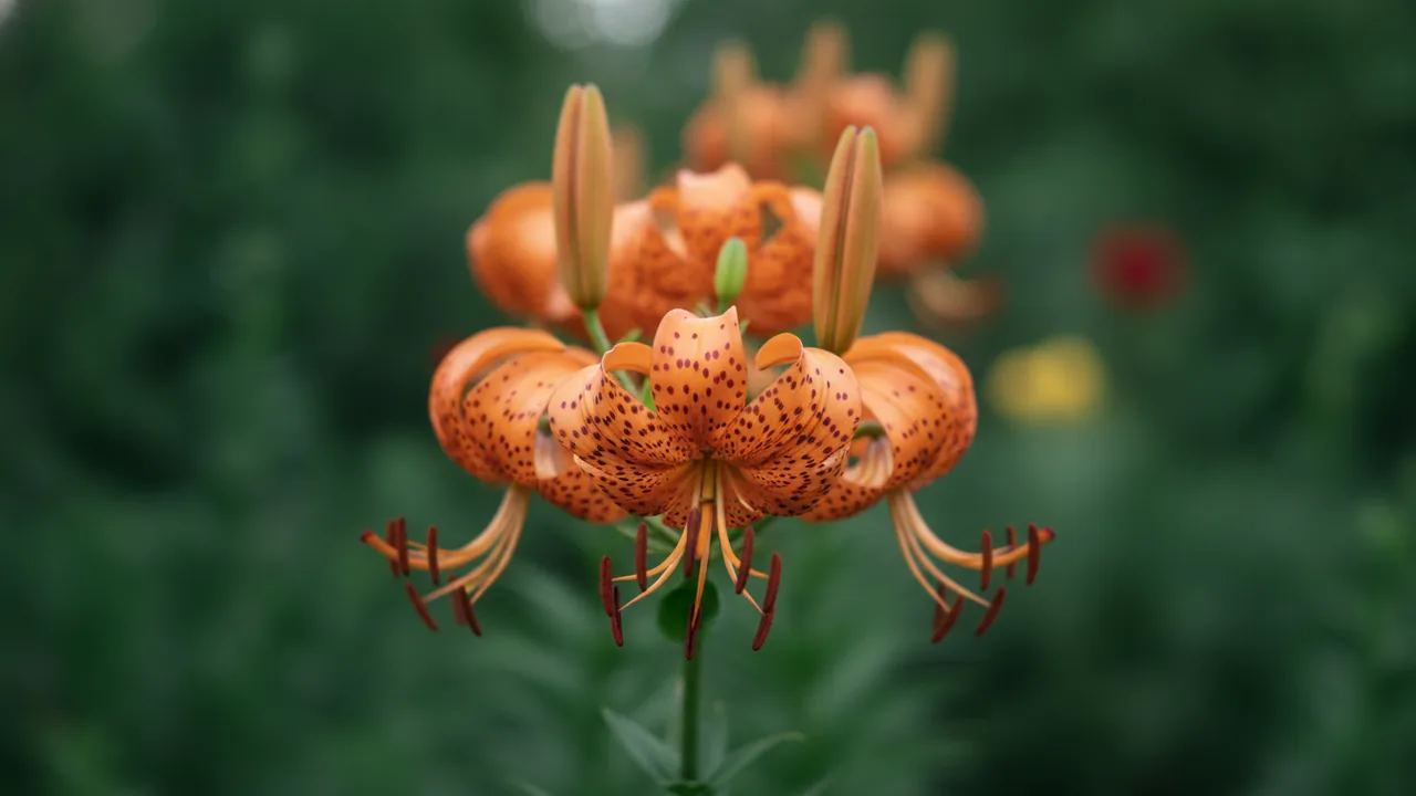 Tiger Lily (Lilium lancifolium) - orange flowers, illustrated plant card