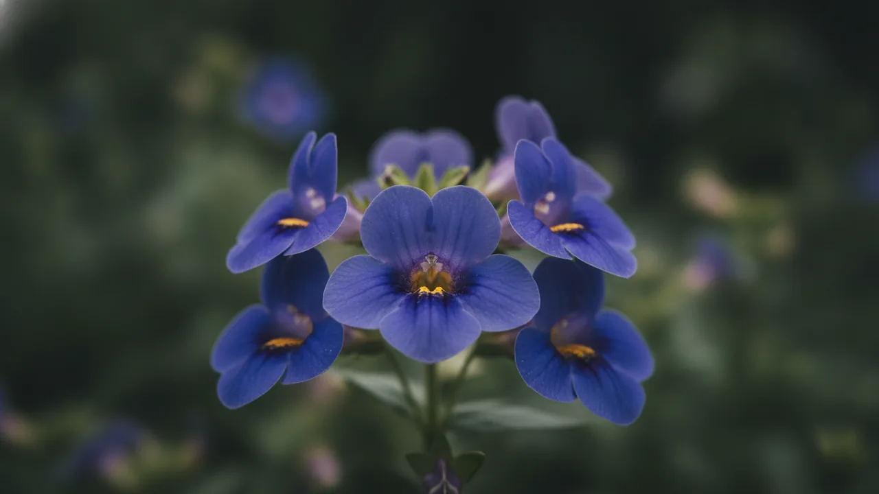 Catalina Midnight Blue (Torenia fournieri 'Catalina Midnight Blue') - blue flowers, illustrated plant card