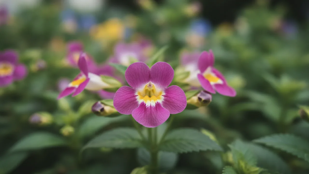 Kauai Rose (Torenia fournieri 'Kauai Rose') - purple flowers, illustrated plant card