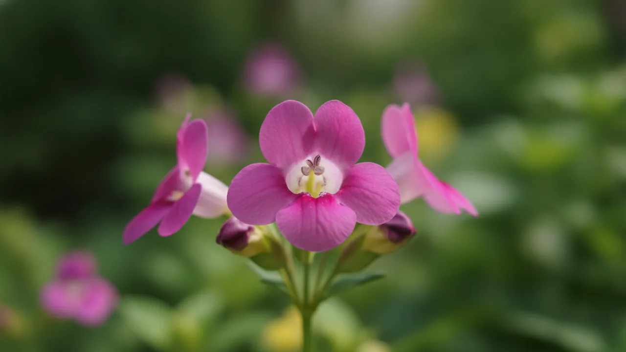 Pink Wishbone Flower (Torenia fournieri) - pink flowers, illustrated plant card