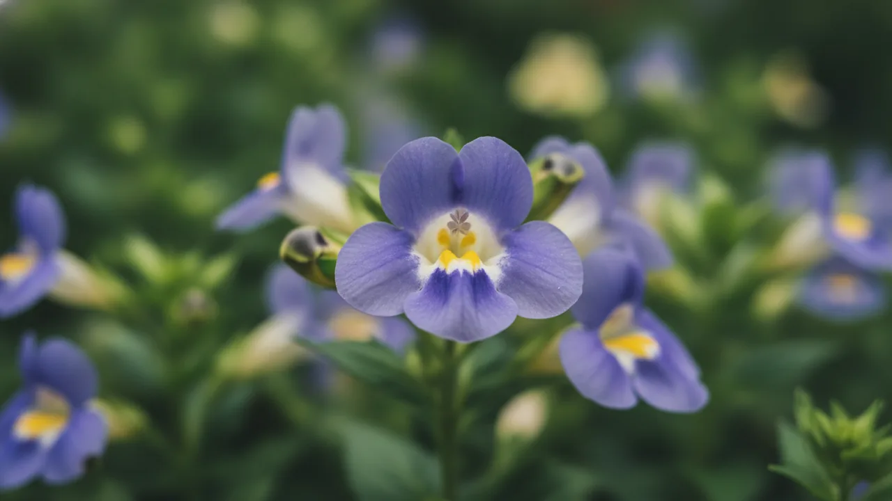 Wishbone Flower (Torenia fournieri) - purple flowers, illustrated plant card