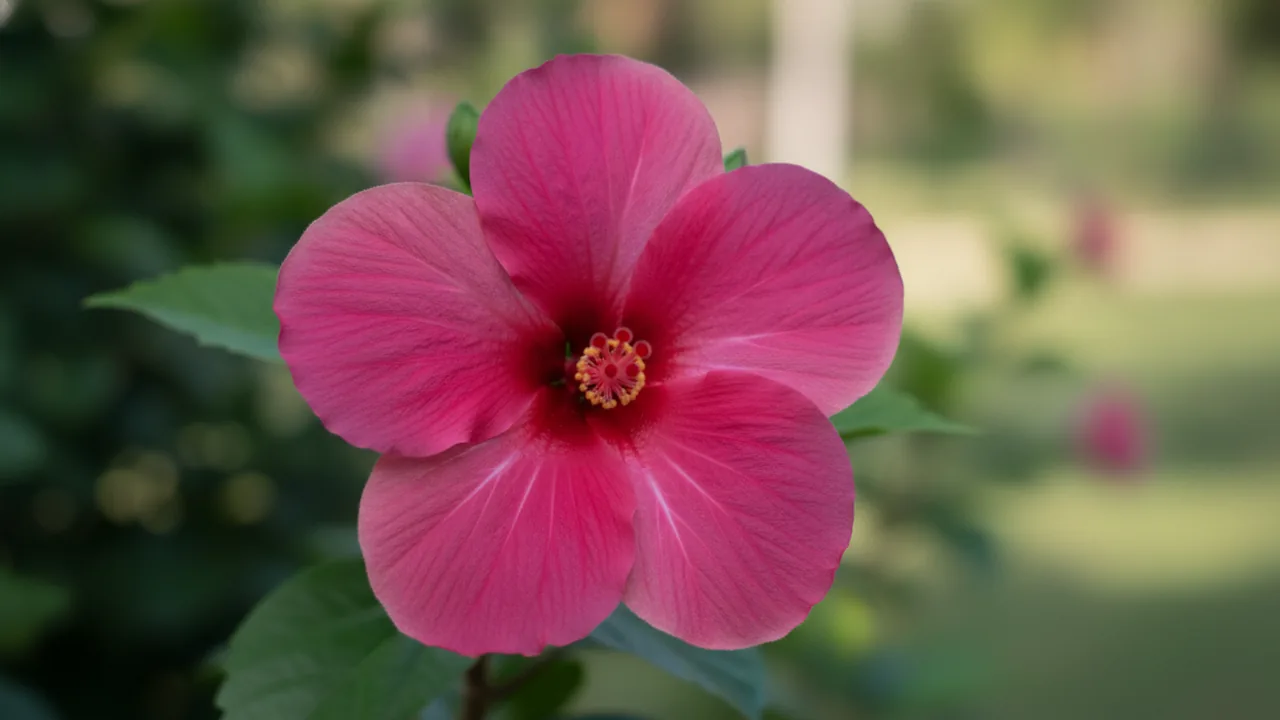 Magenta Tropical Hibiscus (Hibiscus rosa-sinensis) - pink flowers, illustrated plant card