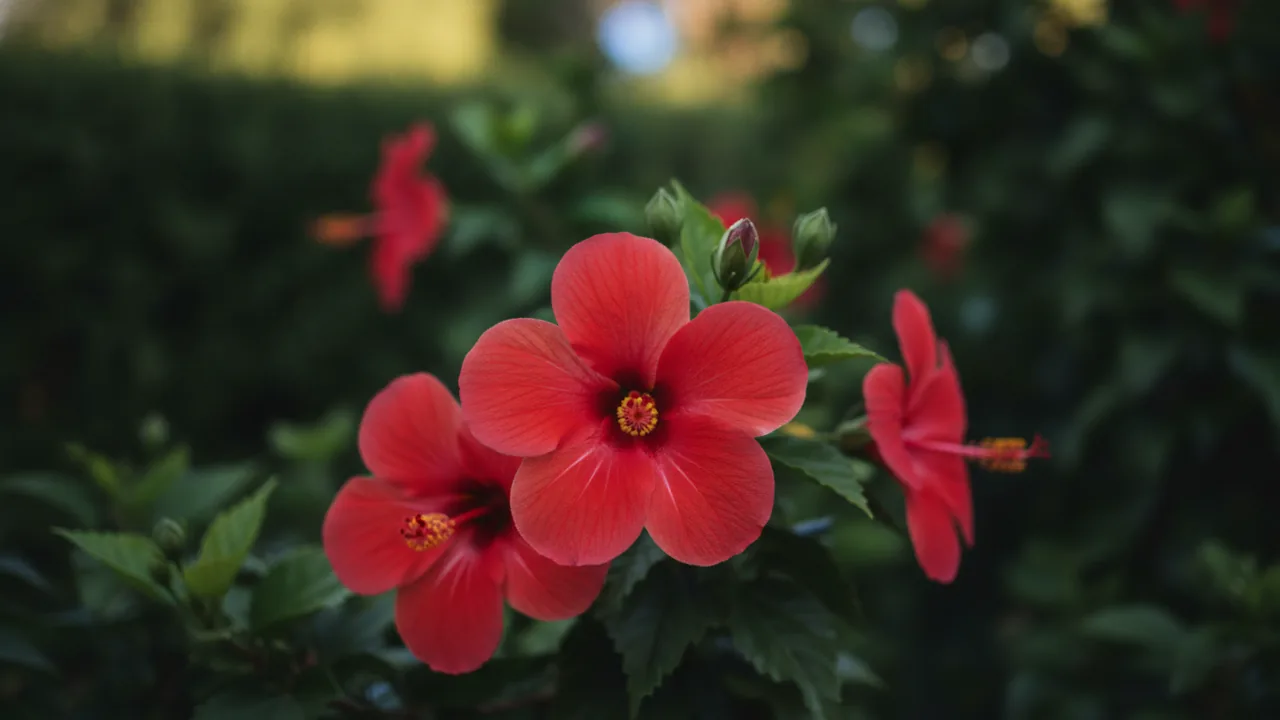 President (Hibiscus rosa-sinensis 'President') - red flowers, illustrated plant card