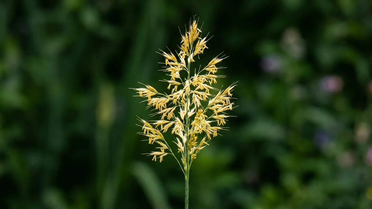 Tufted Hairgrass (Deschampsia cespitosa) - yellow flowers, illustrated plant card