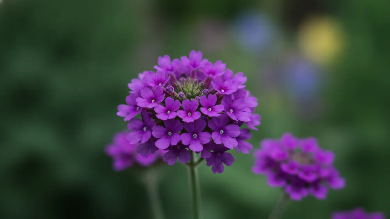 Verbena - purple flowers, illustrated plant card