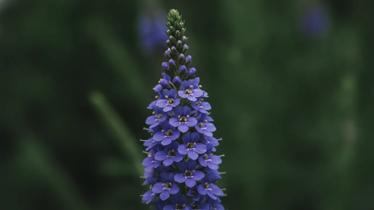 Royal Candles (Veronica spicata 'Royal Candles') - blue flowers, illustrated plant card