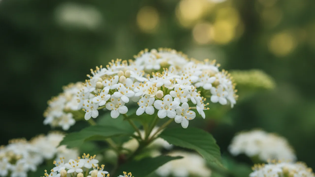 Arrowwood (Viburnum dentatum) - white flowers, illustrated plant card