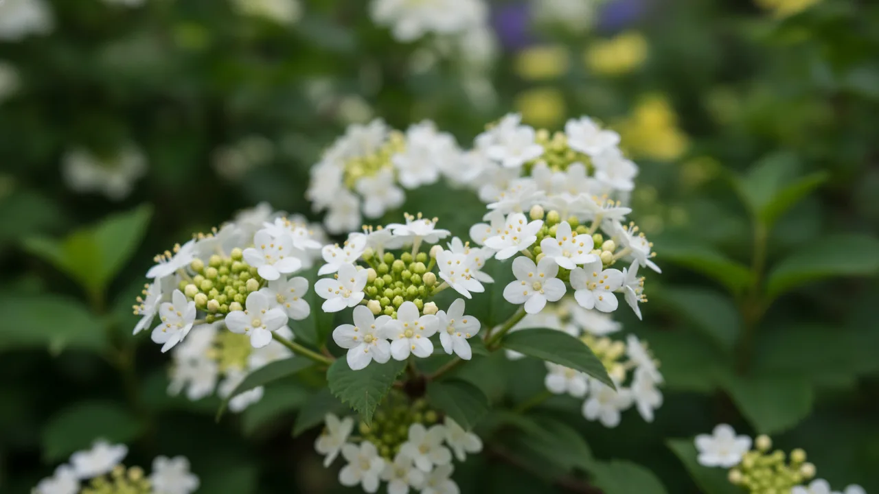 Blackhaw (Viburnum prunifolium) - white flowers, illustrated plant card