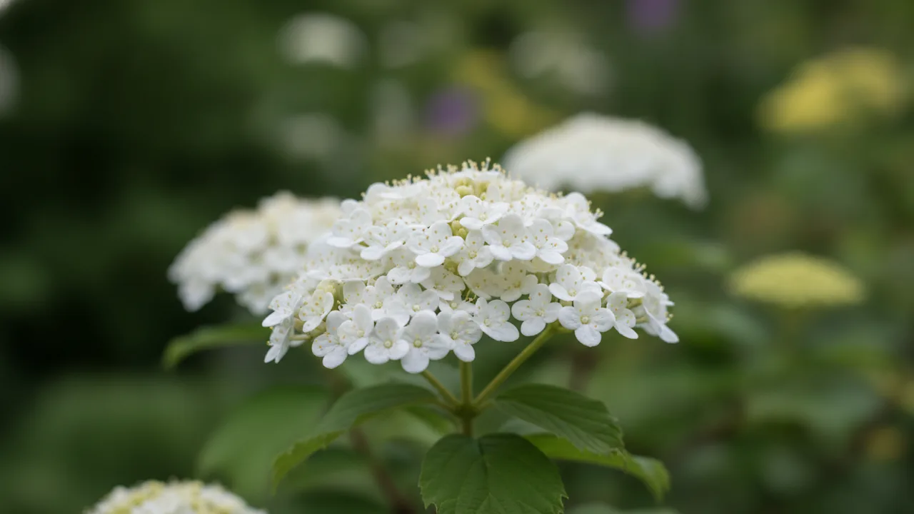 Doublefile (Viburnum plicatum 'Mariesii') - white flowers, illustrated plant card