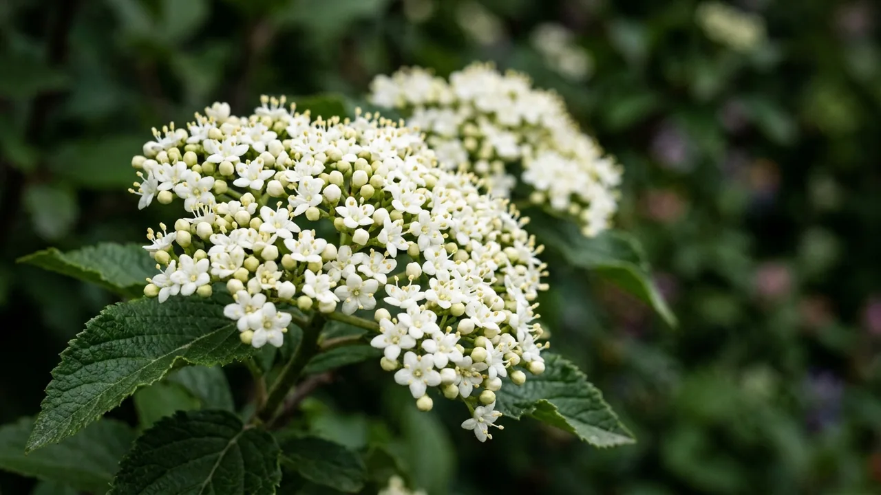 Nannyberry Viburnum (Viburnum lentago) - white flowers, illustrated plant card