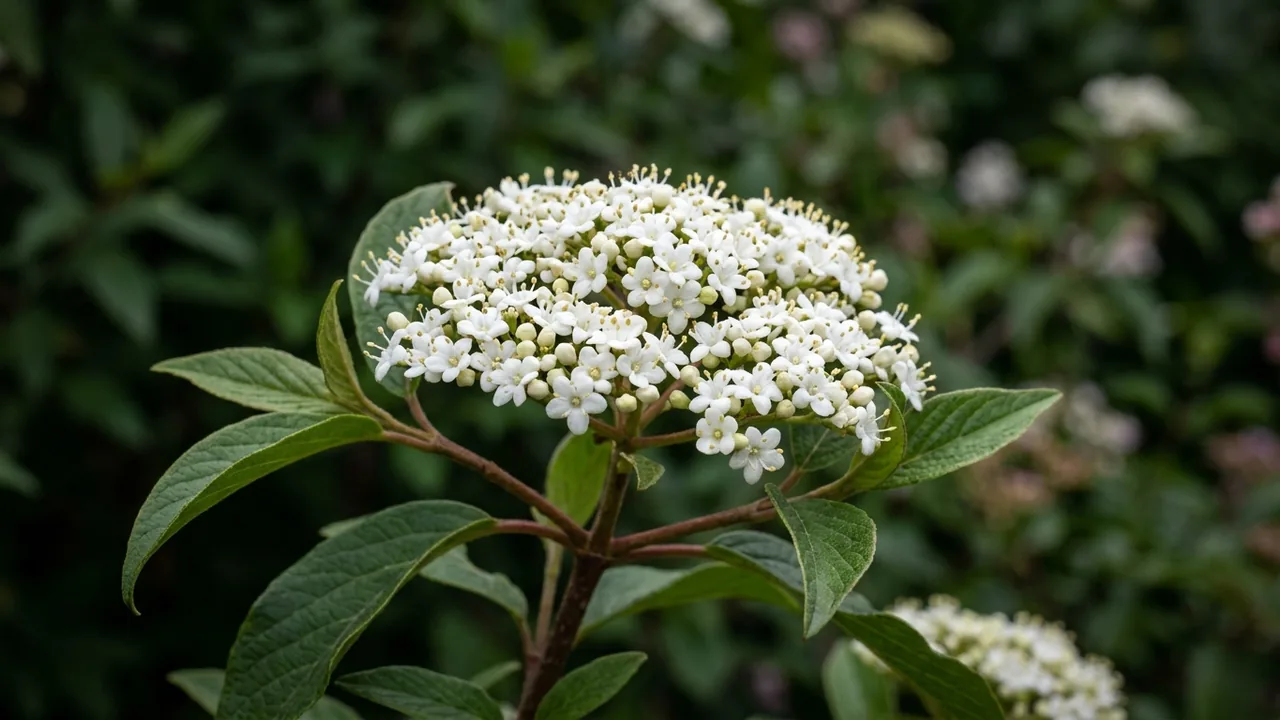 Witherod Viburnum (Viburnum cassinoides) - white flowers, illustrated plant card