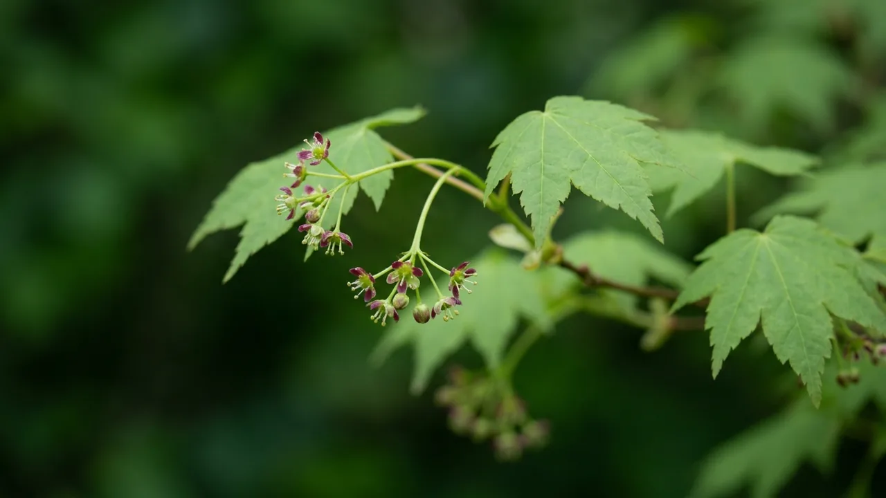 Vine Maple (Acer circinatum) - white flowers, illustrated plant card