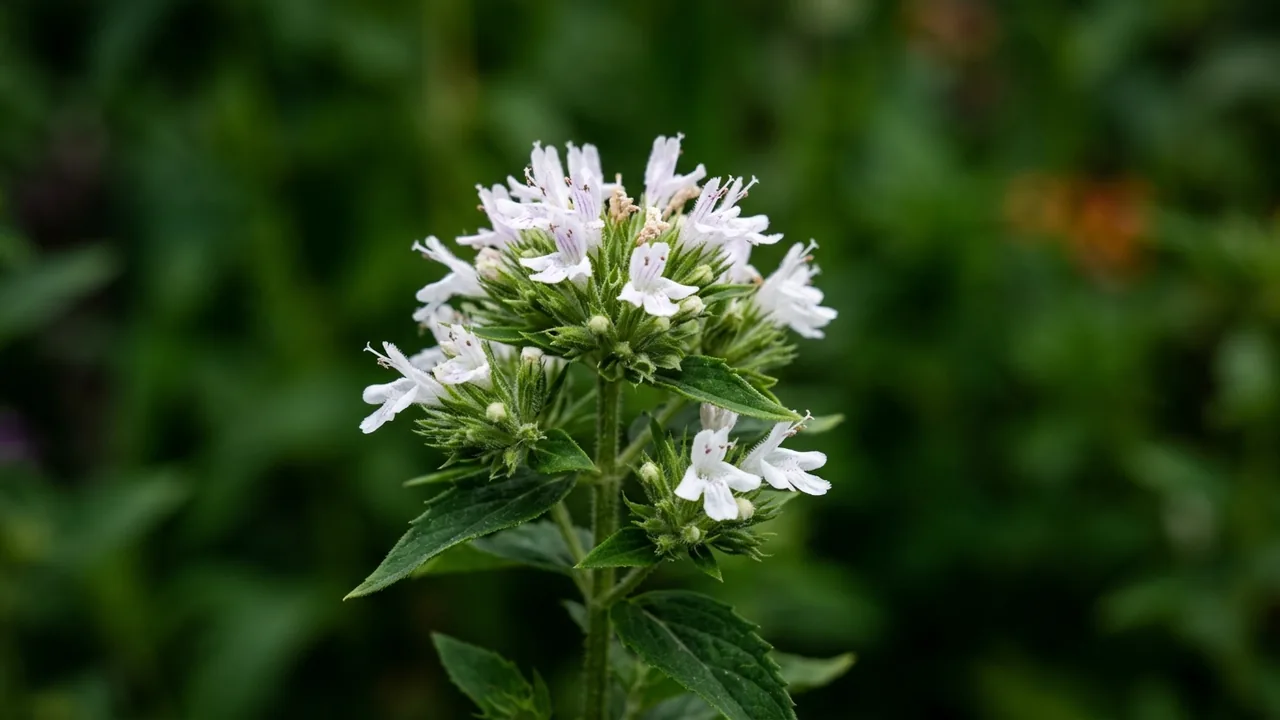 Virginia Mountain Mint (Pycnanthemum virginianum) - white flowers, illustrated plant card