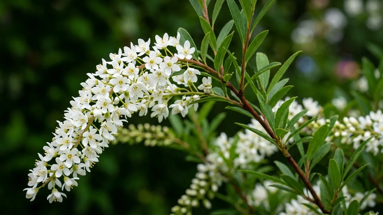 Virginia Sweetspire (Itea virginica) - white flowers, illustrated plant card