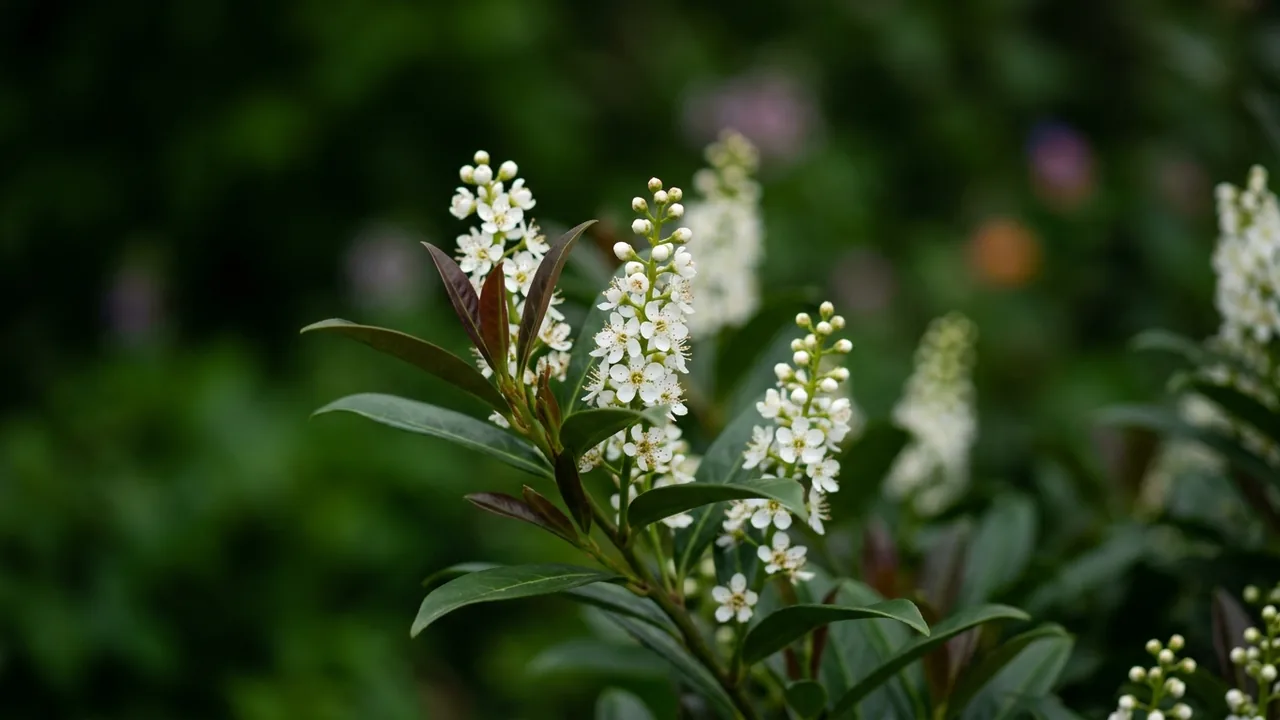 Volcano Cherry Laurel (Prunus laurocerasus 'Jong1') - foliage plant, illustrated plant card