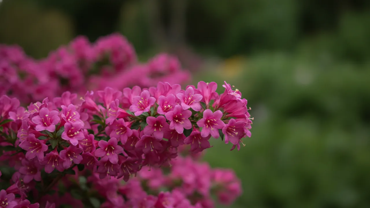 Weigela (Weigela florida) - pink flowers, illustrated plant card
