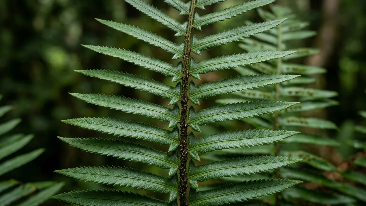 Western Sword Fern (Polystichum munitum) - foliage plant, illustrated plant card