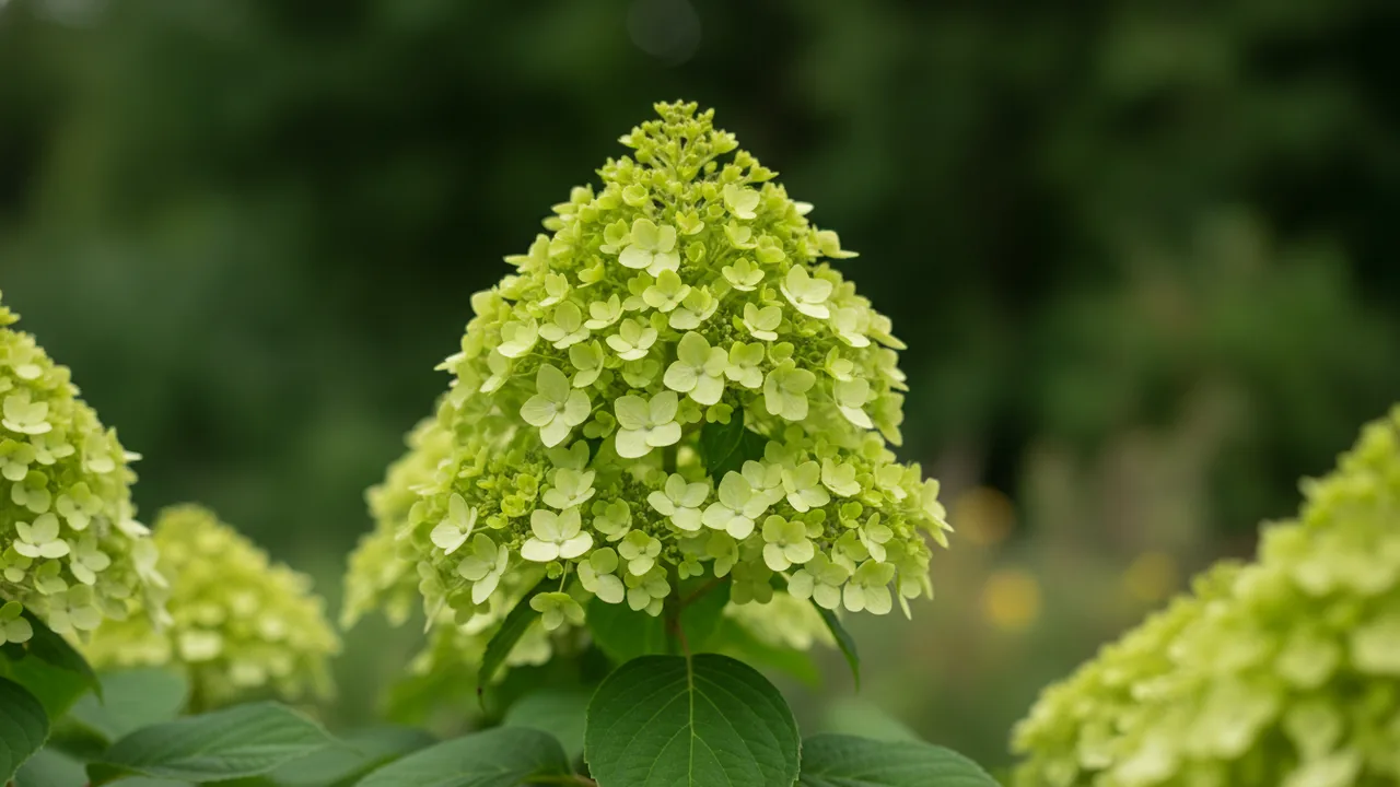 Limelight Hydrangea (Hydrangea paniculata 'Limelight') - white flowers, illustrated plant card