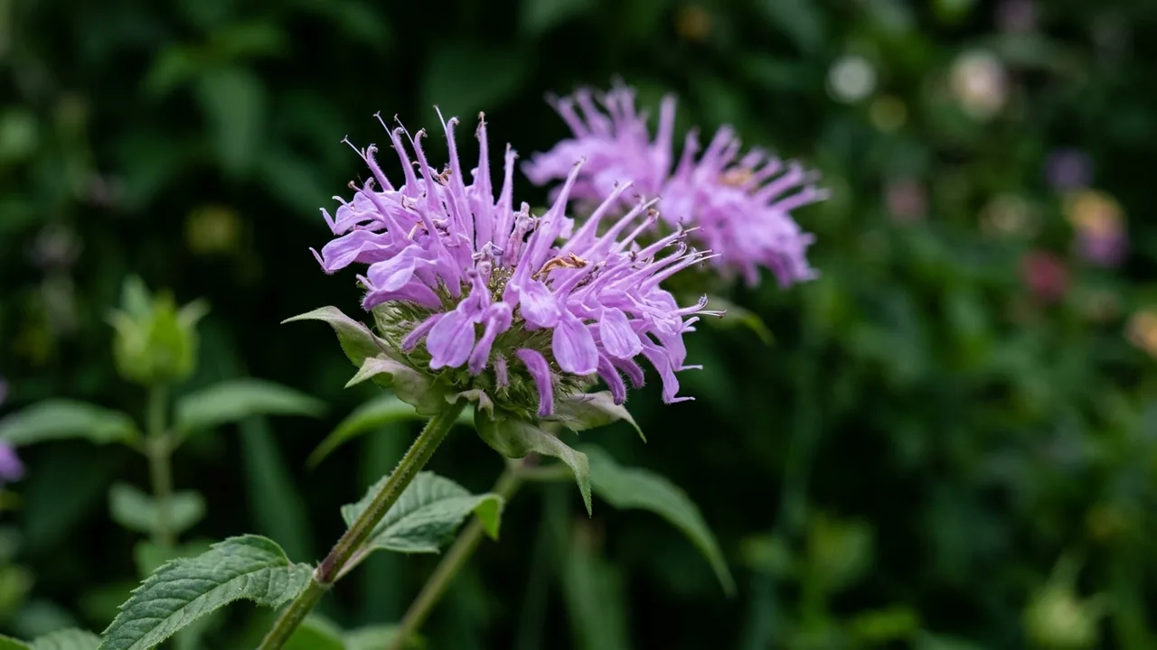 Wild Bee Balm (Monarda fistulosa) - purple flowers, illustrated plant card