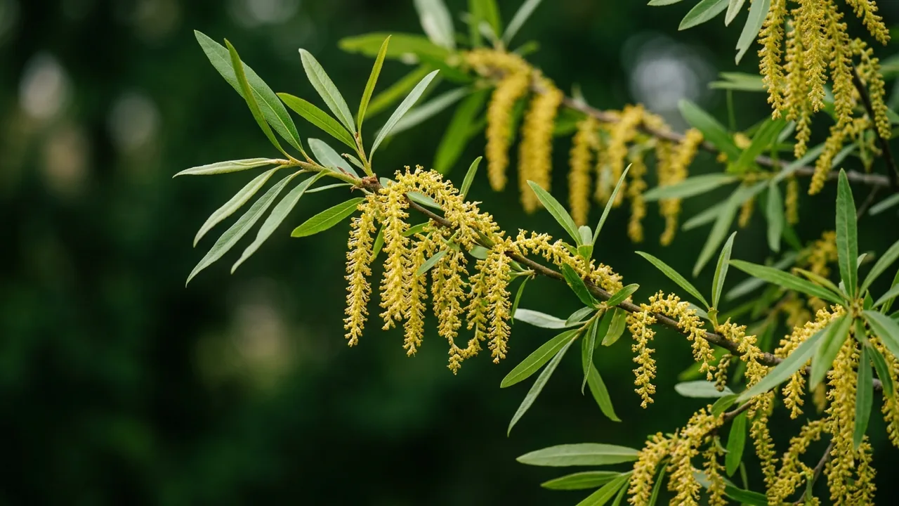 Willow Oak (Quercus phellos) - yellow flowers, illustrated plant card