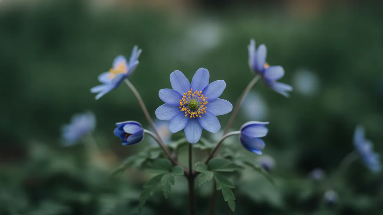 Blue Shades (Anemone blanda 'Blue Shades') - blue flowers, illustrated plant card