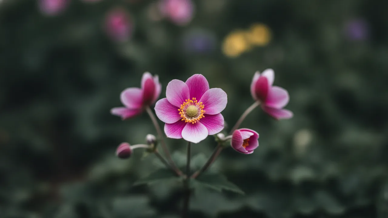 Pink Star (Anemone blanda 'Pink Star') - pink flowers, illustrated plant card
