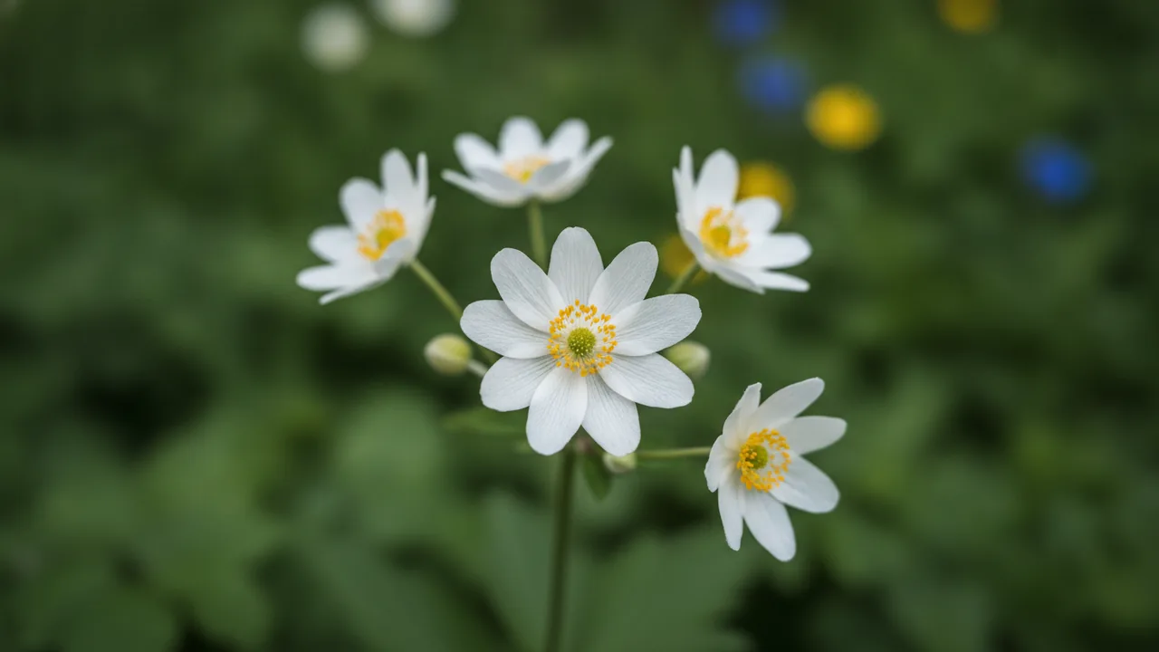 White Splendour (Anemone blanda 'White Splendour') - white flowers, illustrated plant card