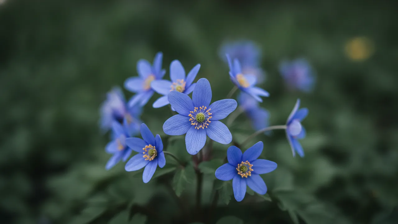 Windflower (Anemone blanda) - blue flowers, illustrated plant card