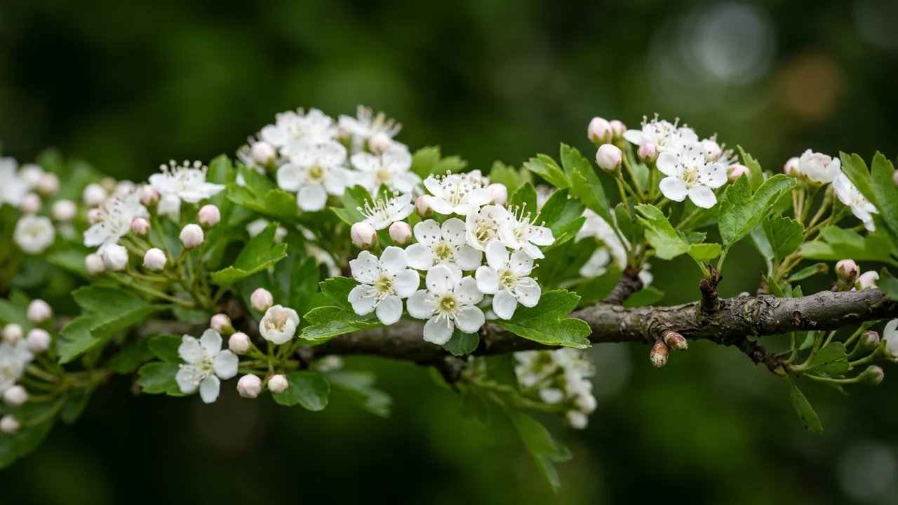 Winter King Green Hawthorn (Crataegus viridis 'Winter King') - white flowers, illustrated plant card