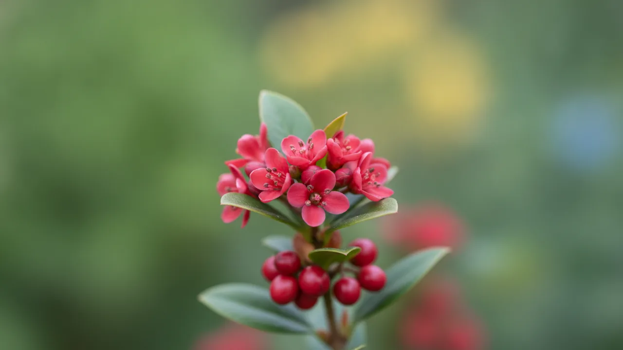 Winter Red (Ilex verticillata 'Winter Red') - red flowers, illustrated plant card