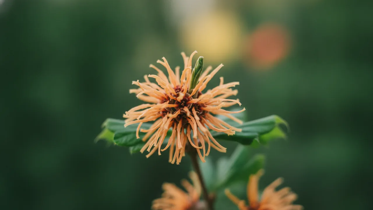 Ozark Witch Hazel (Hamamelis vernalis) - yellow flowers, illustrated plant card
