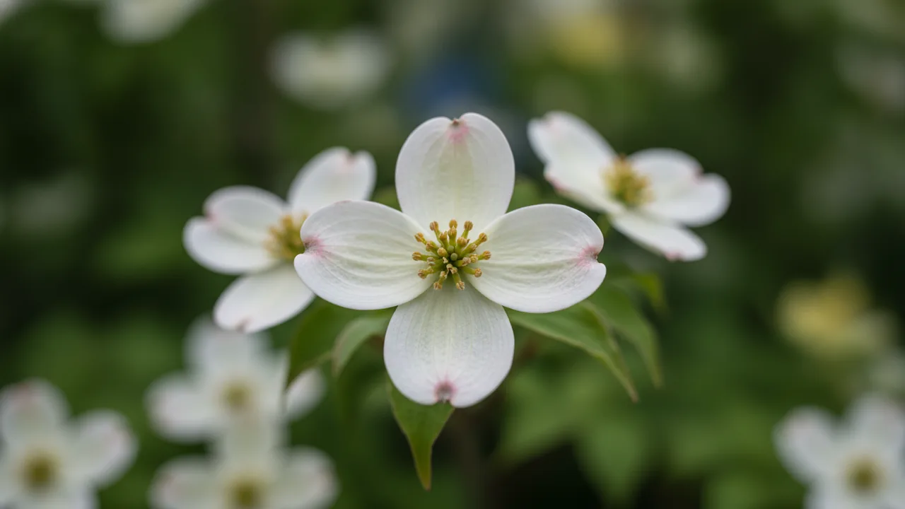 Wolf Eyes (Cornus kousa 'Wolf Eyes') - white flowers, illustrated plant card