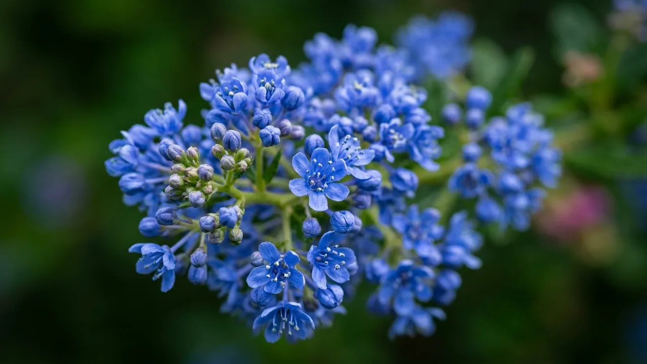 Yankee Point Carmel Creeper (Ceanothus thyrsiflorus var. griseus 'Yankee Point') - blue flowers, illustrated plant card