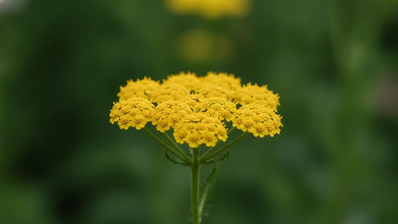 Coronation Gold (Achillea 'Coronation Gold') - yellow flowers, illustrated plant card