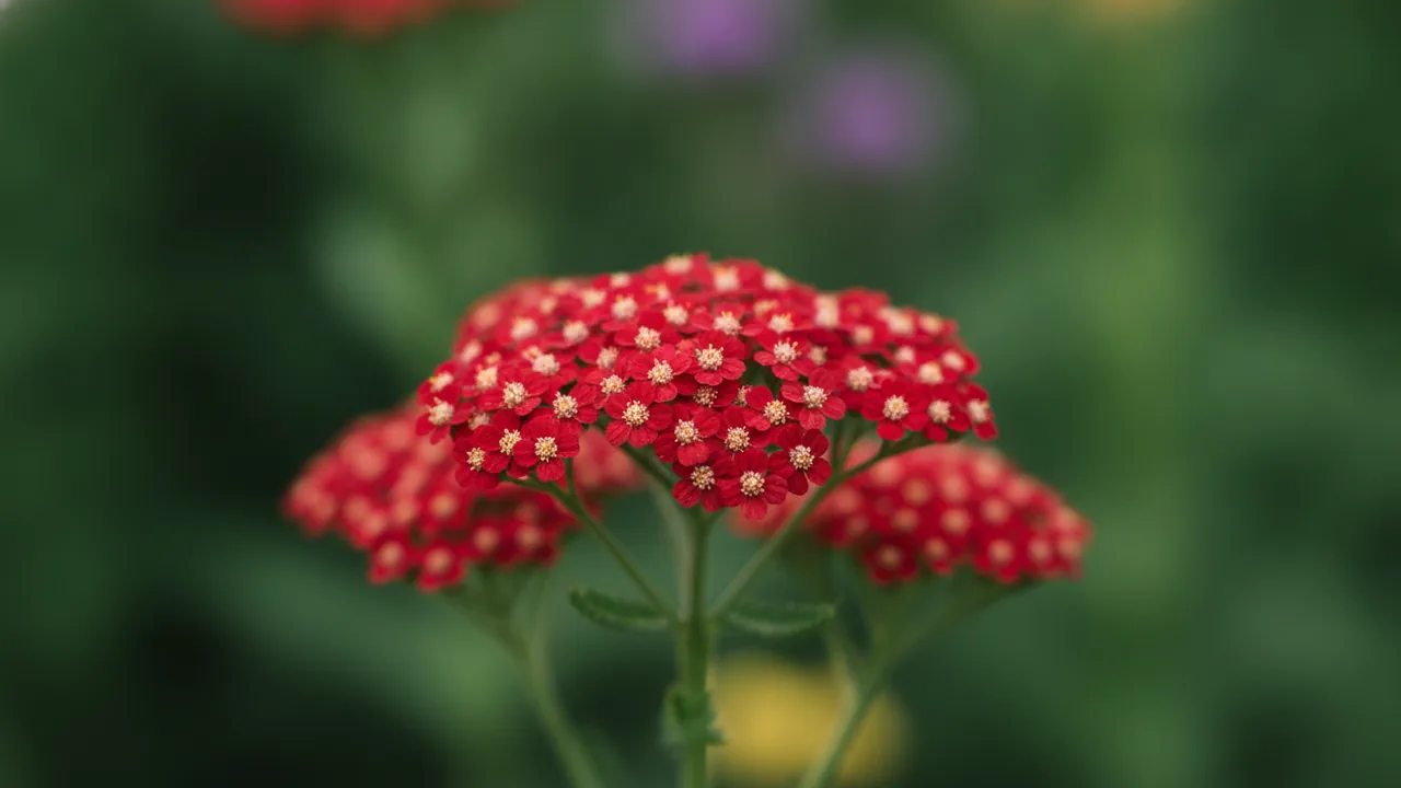 Paprika (Achillea millefolium 'Paprika') - red flowers, illustrated plant card