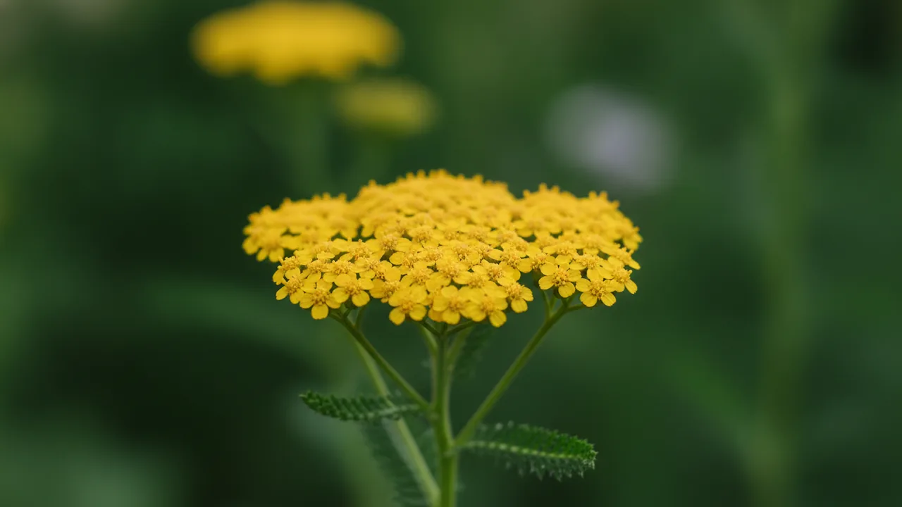 Yarrow (Achillea) - yellow flowers, illustrated plant card