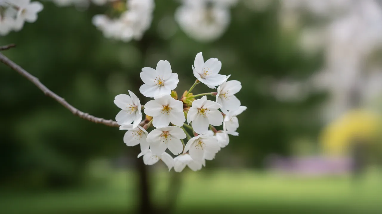 Yoshino Cherry (Prunus × yedoensis) - pink flowers, illustrated plant card