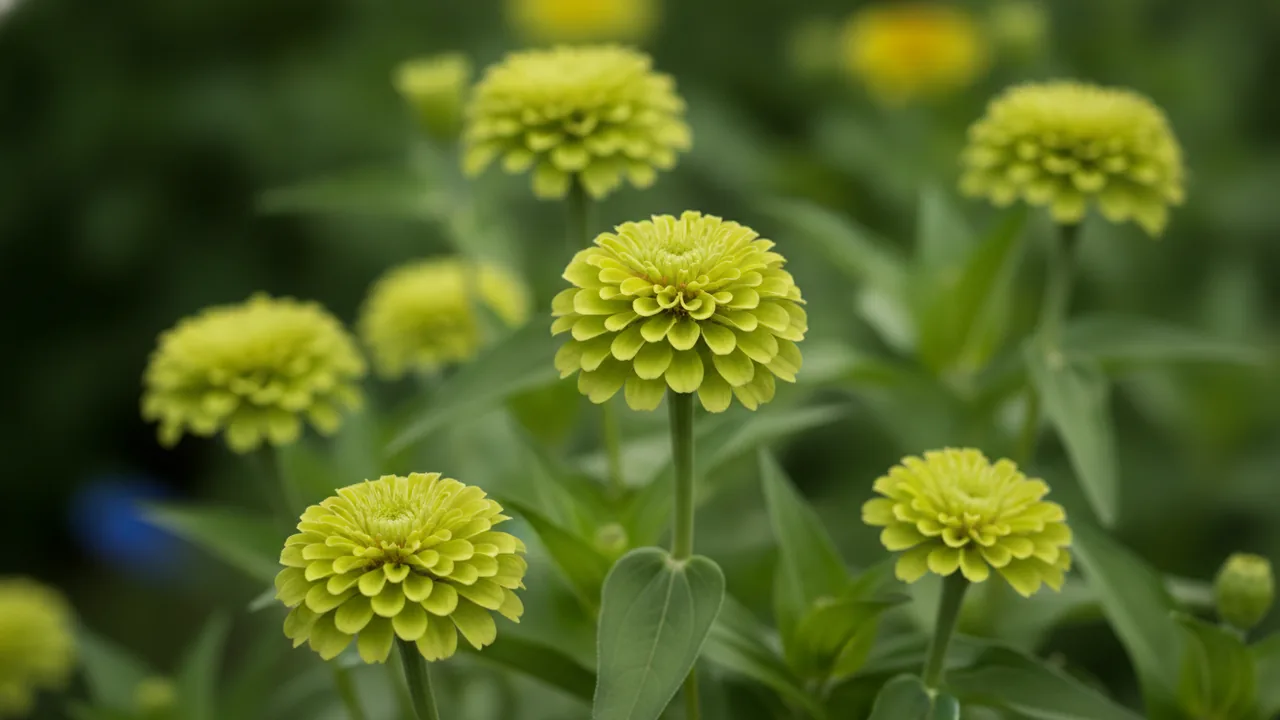 Envy (Zinnia elegans 'Envy') - flowers, illustrated plant card